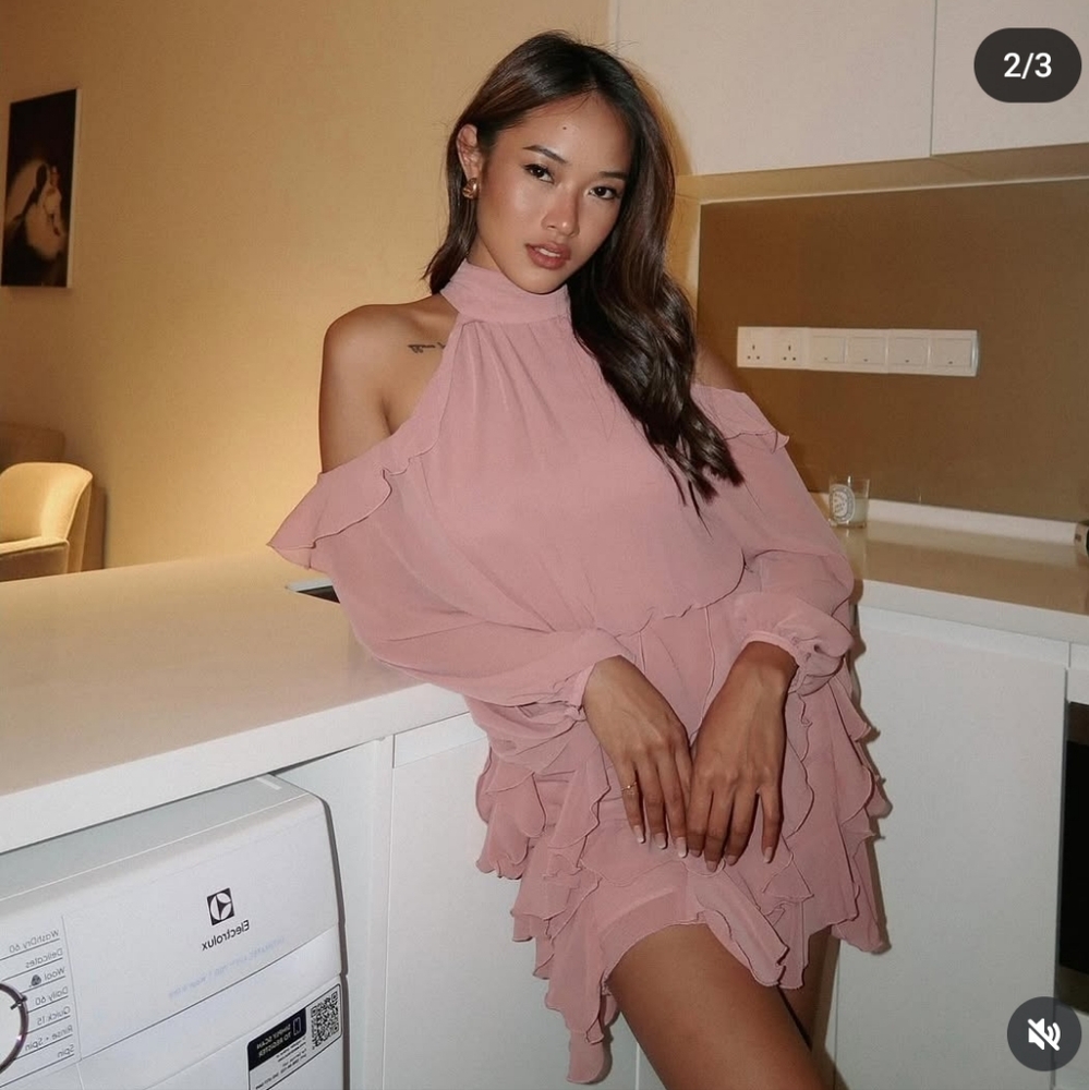 Zara Light Pink Mauve Ruffle Tiered Cold Shoulder Mini Dress Size XL